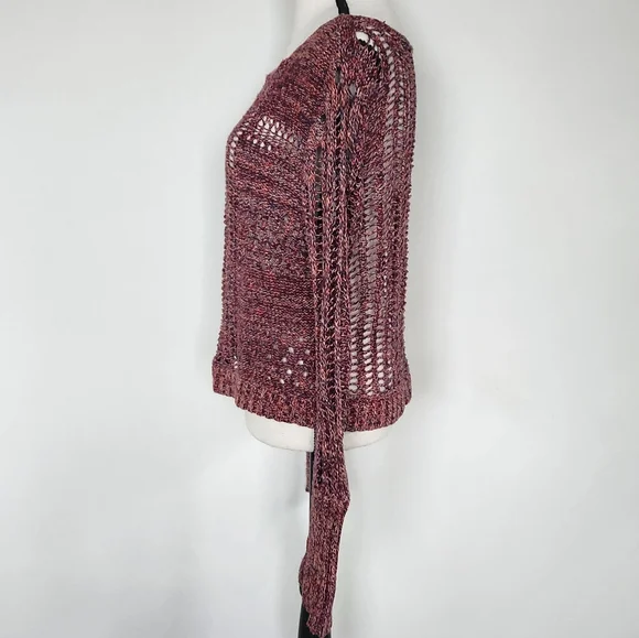 Free People Multicolored Open Knit Sweater Pull On Cropped Pink Red Purple Small - Picture 6 of 14